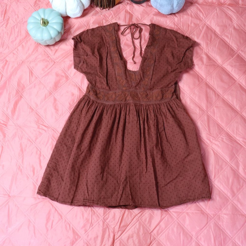 Orange Shyanne Tunic Style Embroidered Dress with Tie Neck